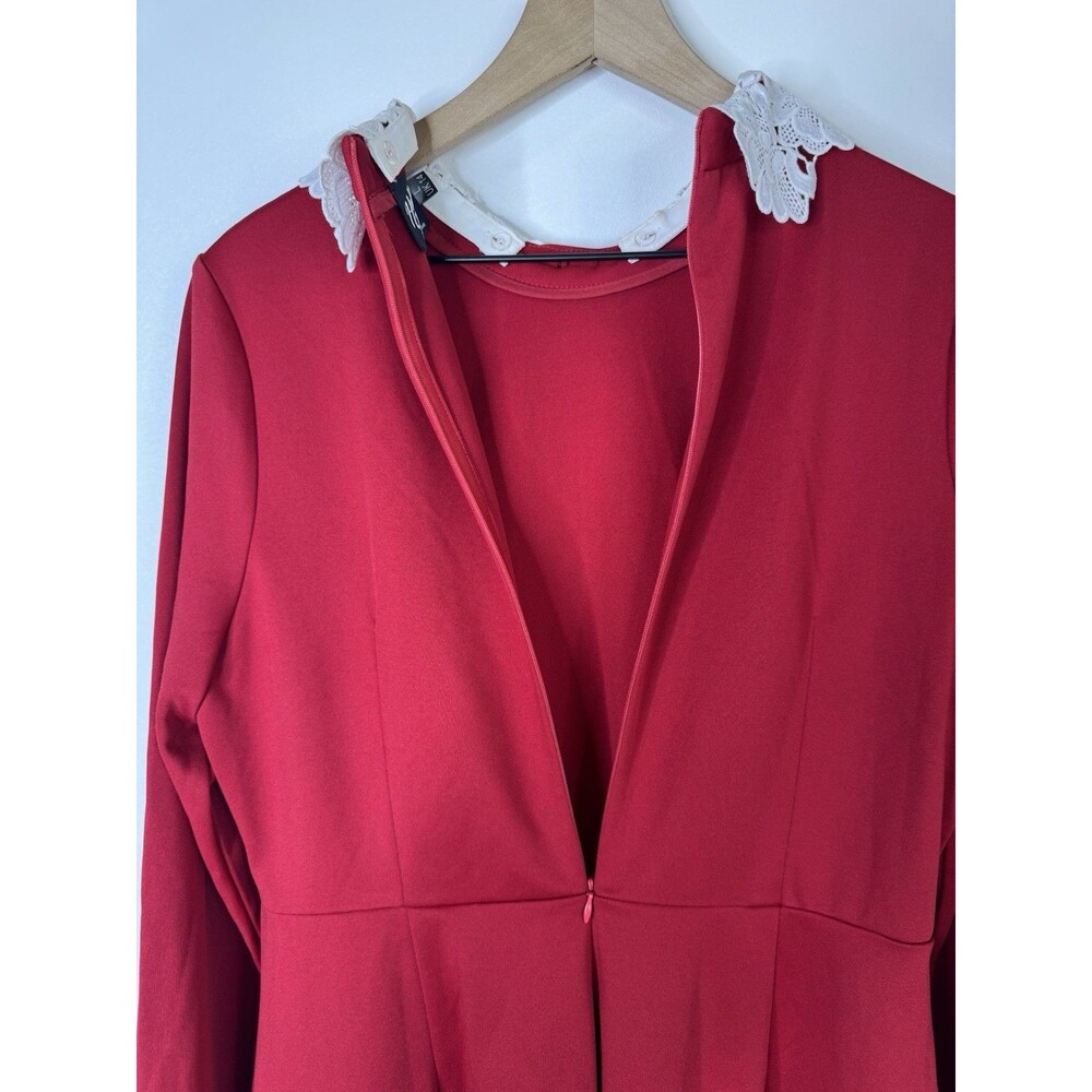 Hell Bunny Ricci Dress Deep Red Lace Collar Pin Up Rockabilly Red Large Goth Bow - Picture 7 of 16